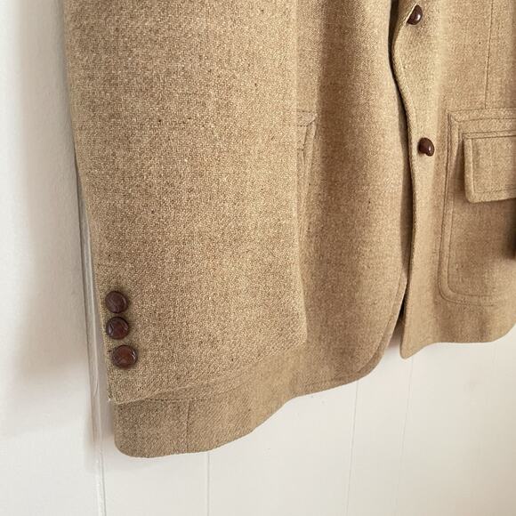 Vintage 70s Wool Tweed Camel Sport Coat 43L Long Notch Lapel 2-Button Jacket - Picture 3 of 13
